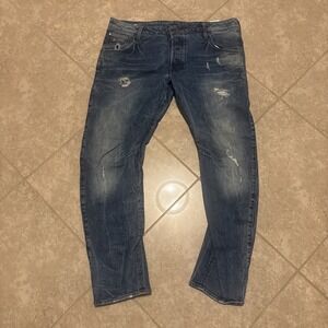G Star Raw Jeans Mens 36x30 Arc 3D Slim Faded Button Fly Distressed Denim